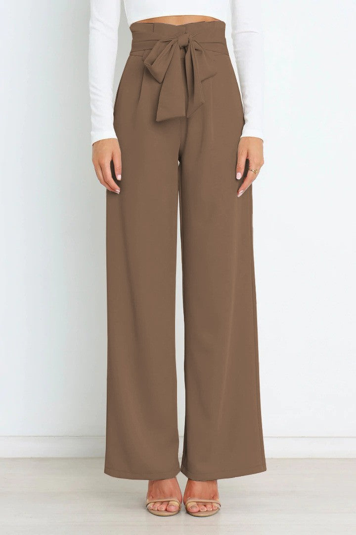Street-Wave Women Wide-Leg Pants With Decorative Belt, Elegant Comfort for Office