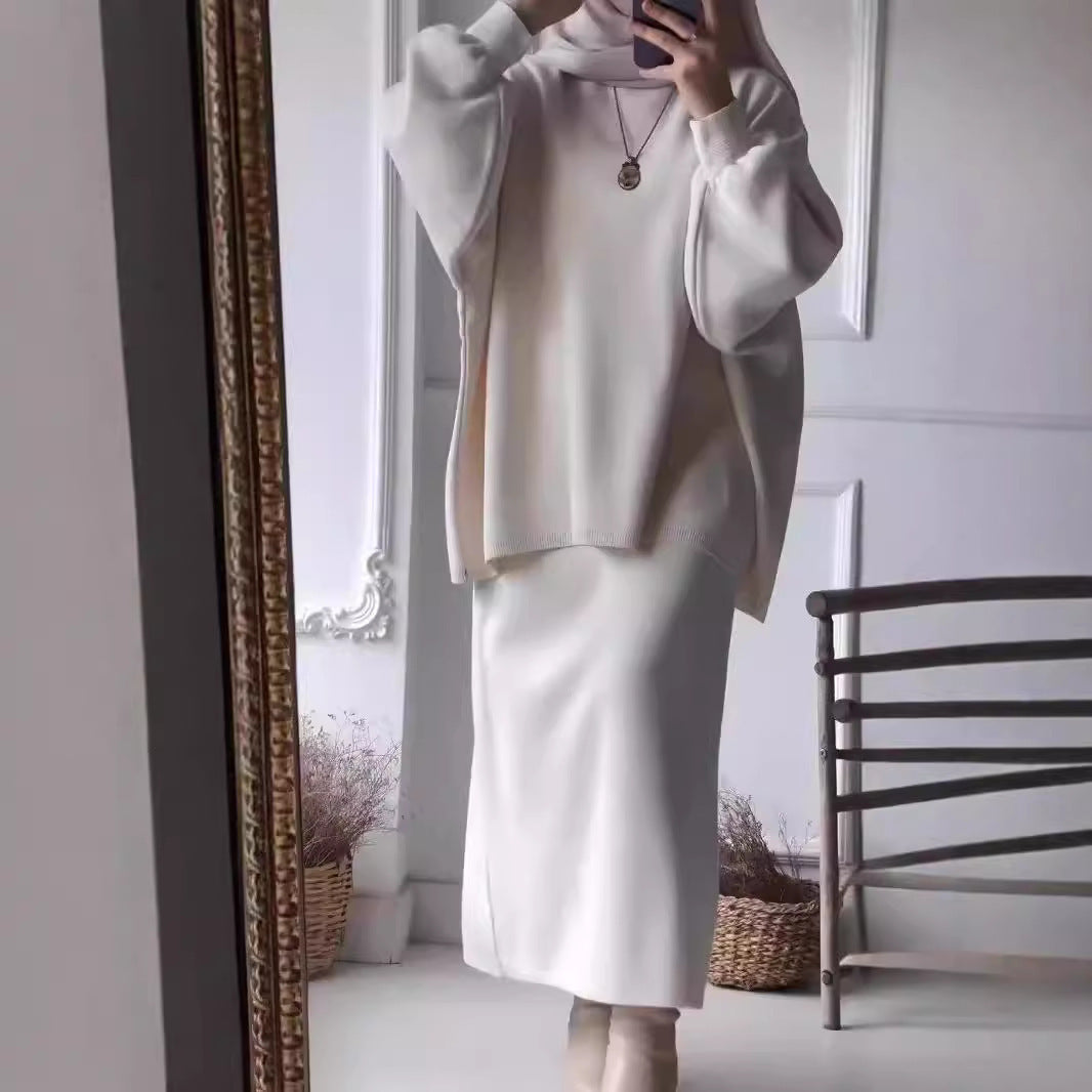 Street-Wave Women Casual Knit Set With Oversized Top And Slim Midi Skirt For Everyday Chic