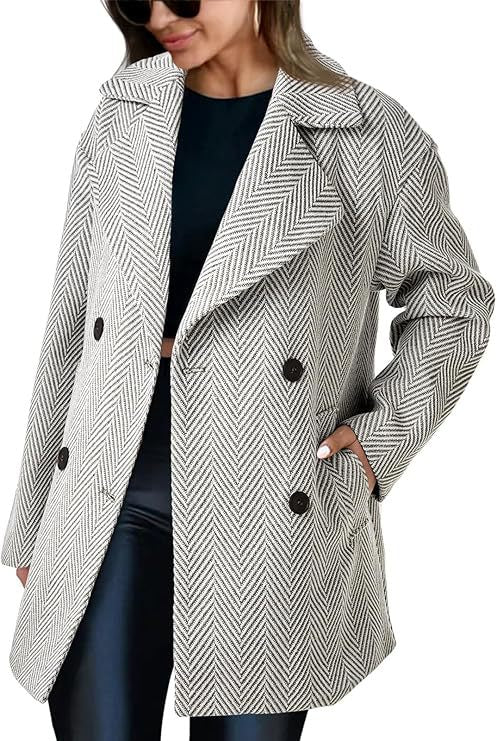 Street-Wave Women's Double-Breasted Herringbone Transitional Coat for Timeless Elegance