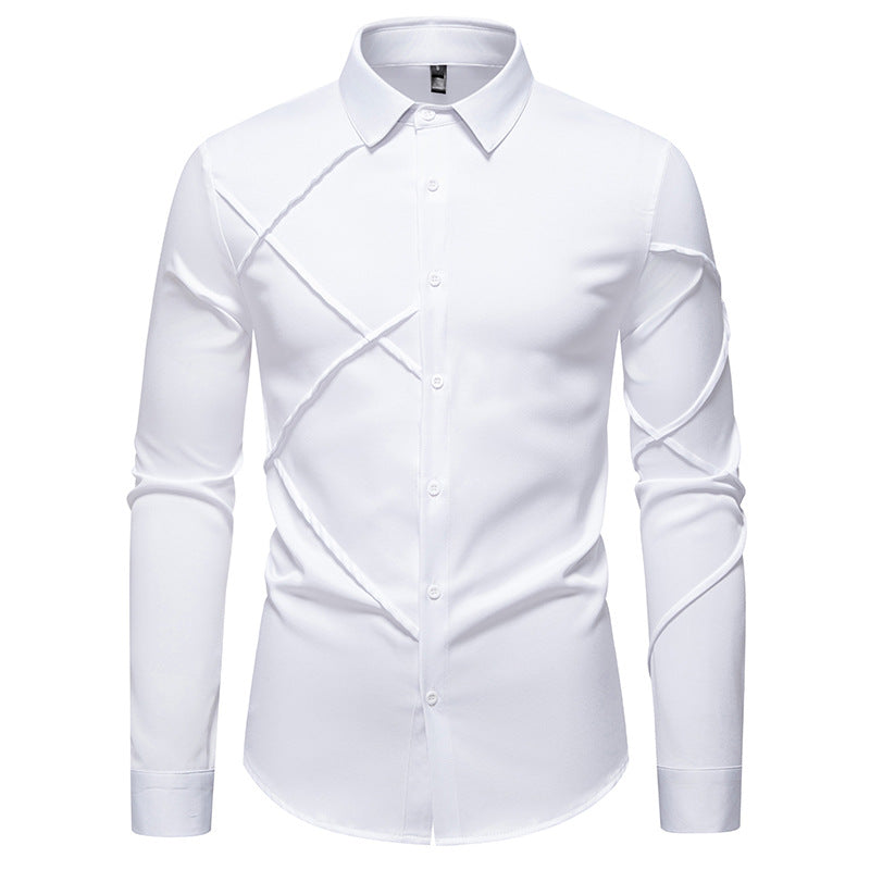 Street-Wave Men's Long Sleeve Shirt With Asymmetric Design For Fashionable Men Versatile For Formal Or Casual Wear