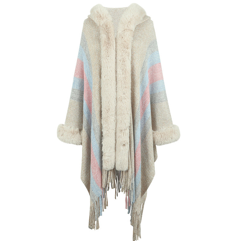 Poncho With Luxurious Faux Fur Collar By Street-Wave Women