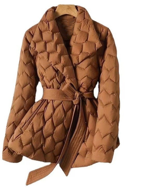 Street-wave Padded Quilted Jacket With Belt - Figure-Flattering Warmth For Women