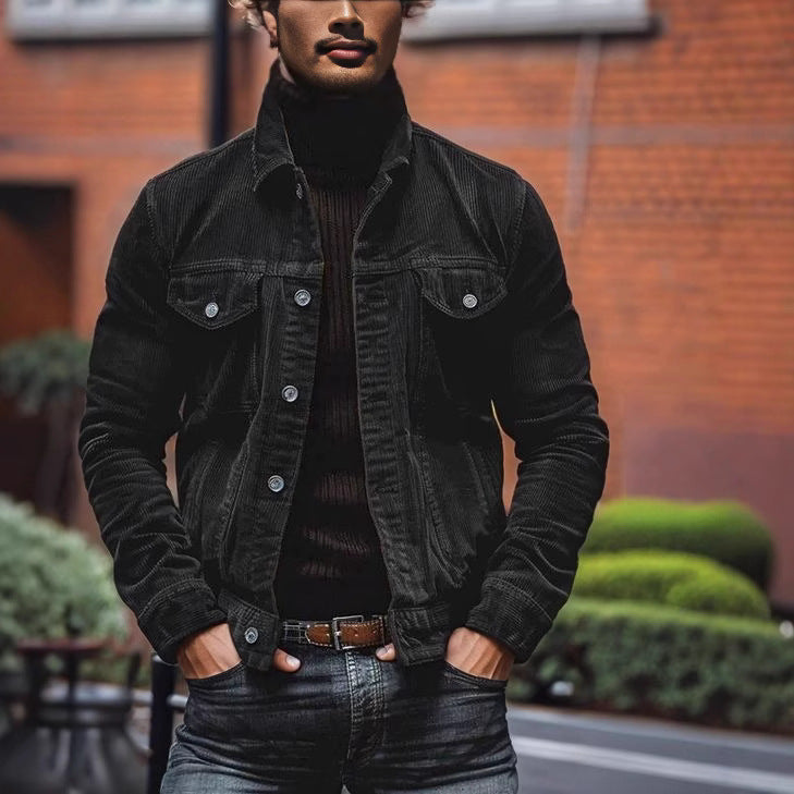 Street Wave Corduroy Jacket For Men With Classic Fit And Versatile Chest Pockets