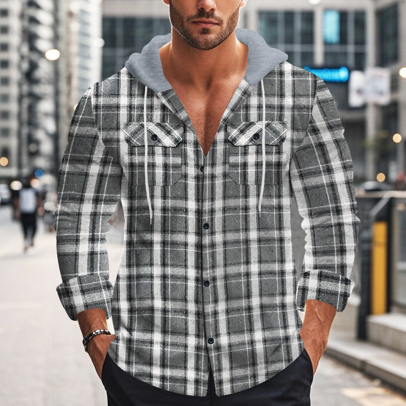 Street-wave Mens Plaid Shirt Jacket With Hood And Practical Pockets For Men Versatile Everyday Wear