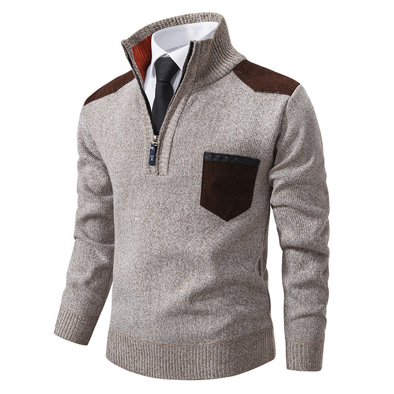 Street Wave Mens Elegant Knit Sweater With Collar And Pockets Premium Comfort For Modern Men