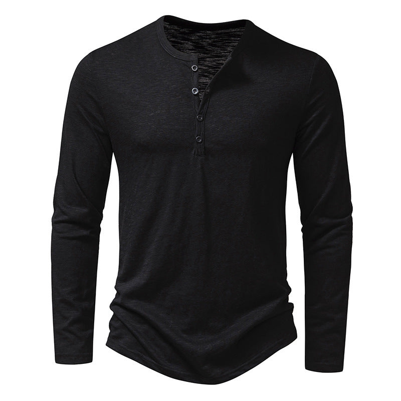 Street-wave Men Long Sleeve Henley Shirt With Button Placket Comfort Fit Everyday Casual