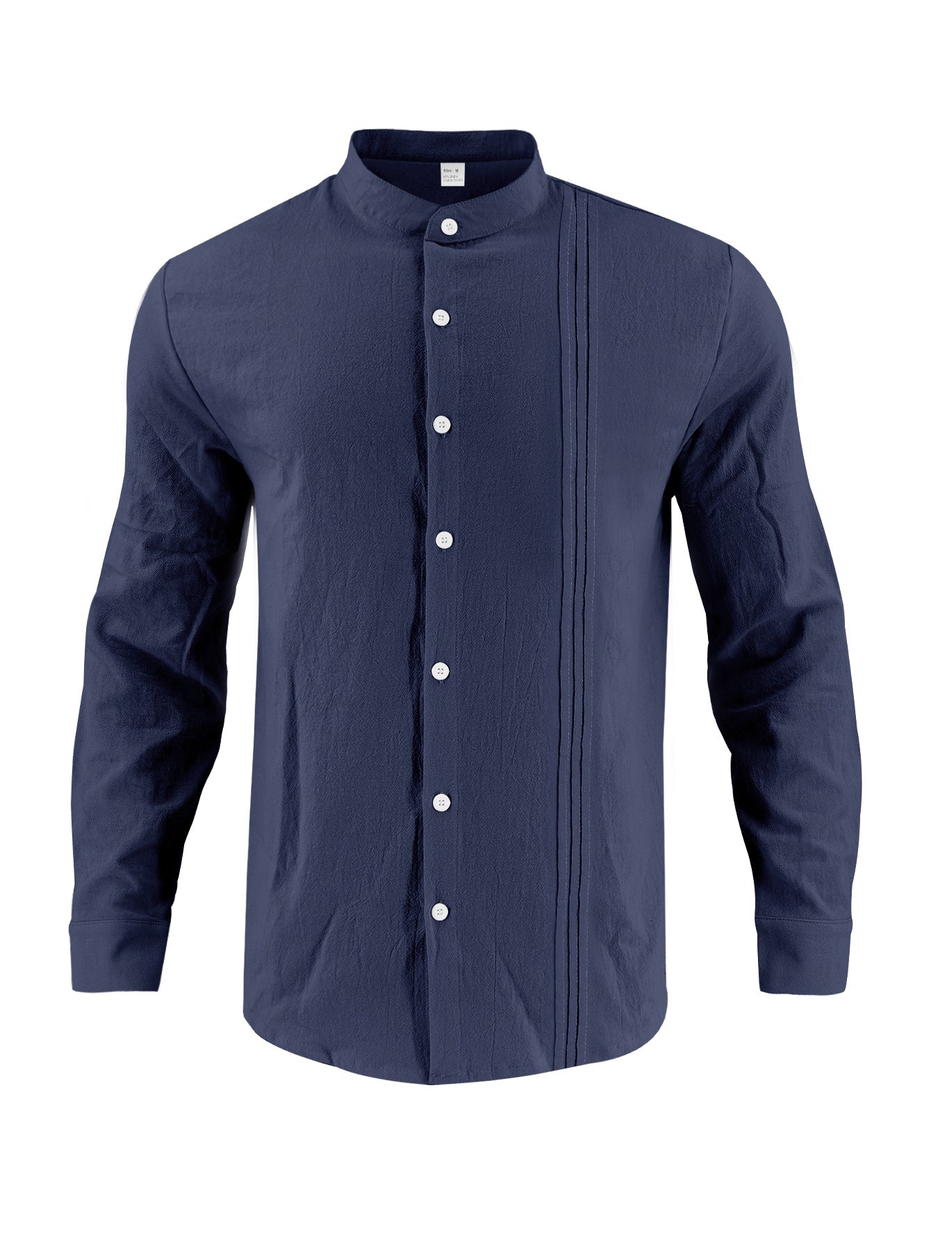 Streetwave Mens Stand Collar Long Sleeve Shirt With Pleated Front Accents For Office And Everyday Wear