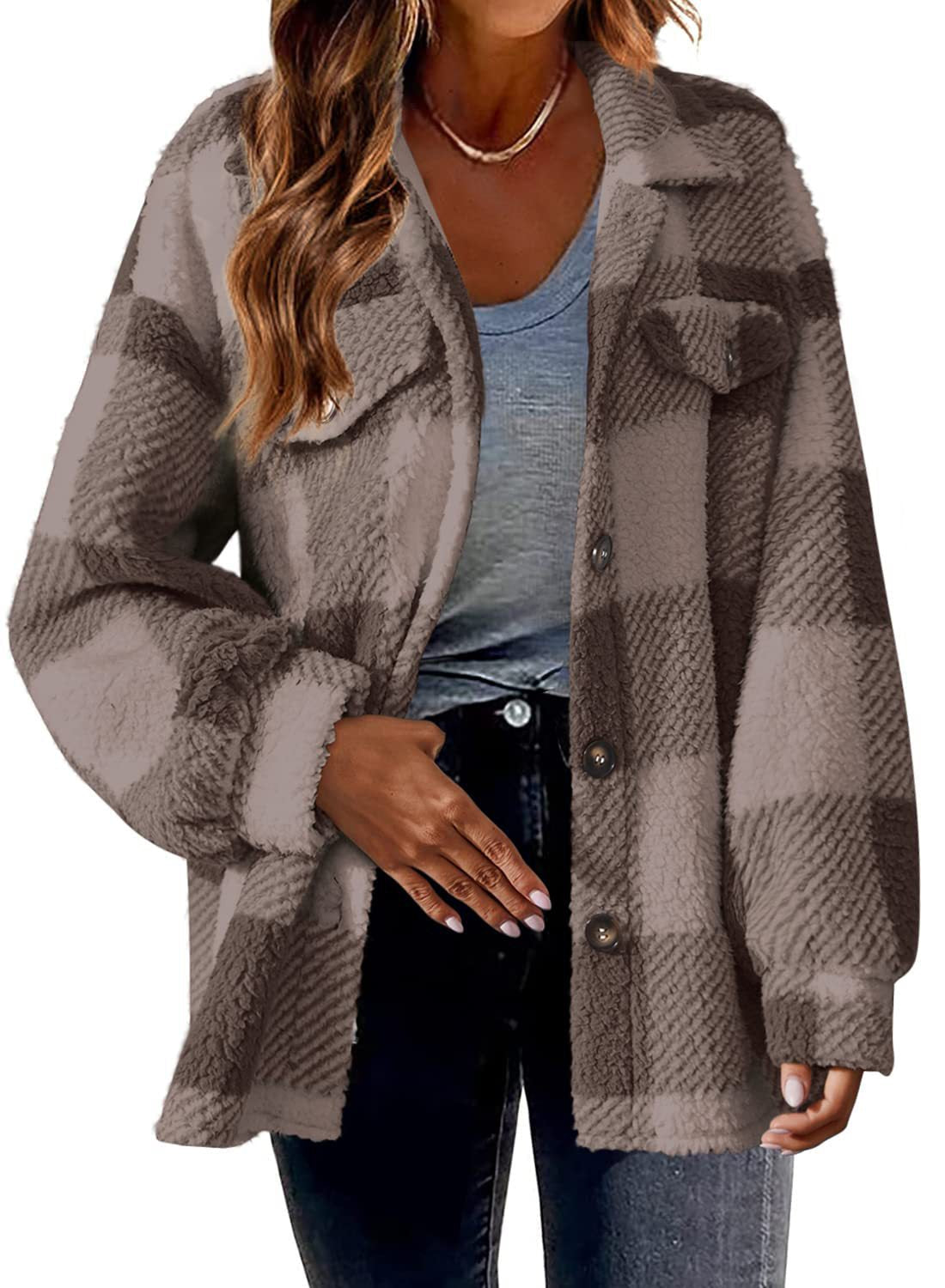 Street-wave Women's Plaid Faux Fur Jacket Cozy Warmth and Effortless Style Casual Everyday Wear