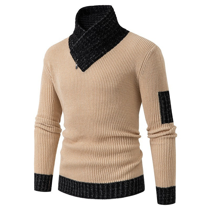 Street-wave Men's Pullover With Modern Asymmetric Collar And Structured Knit For Men, Ultra Comfort