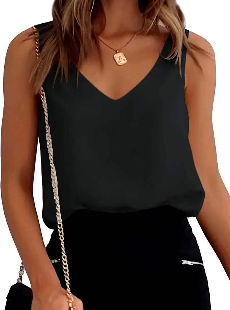 Street-wave Satin V-Neck Spaghetti Strap Top For Women Chic Summer Essential Soft Comfort