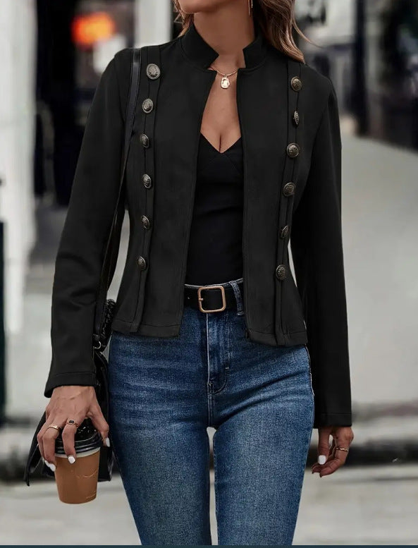 Street-Wave Cropped Suede Jacket With Double Breasted Buttons For Women Premium Chic