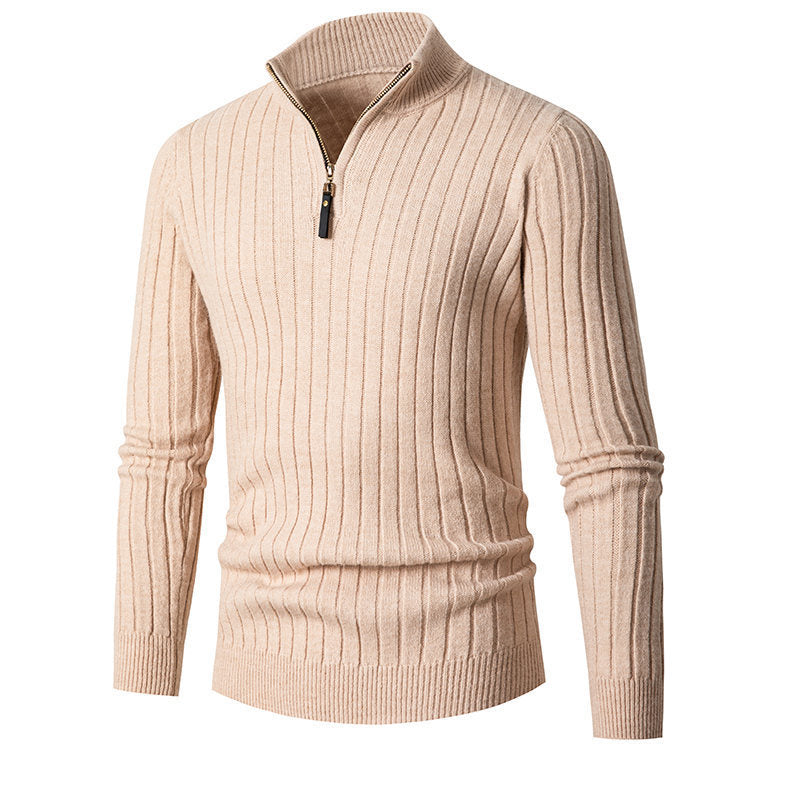 Streetwave Men Elegant Zip Front Rib Knit Sweater For Modern Office And Casual Wear Versatile Everyday