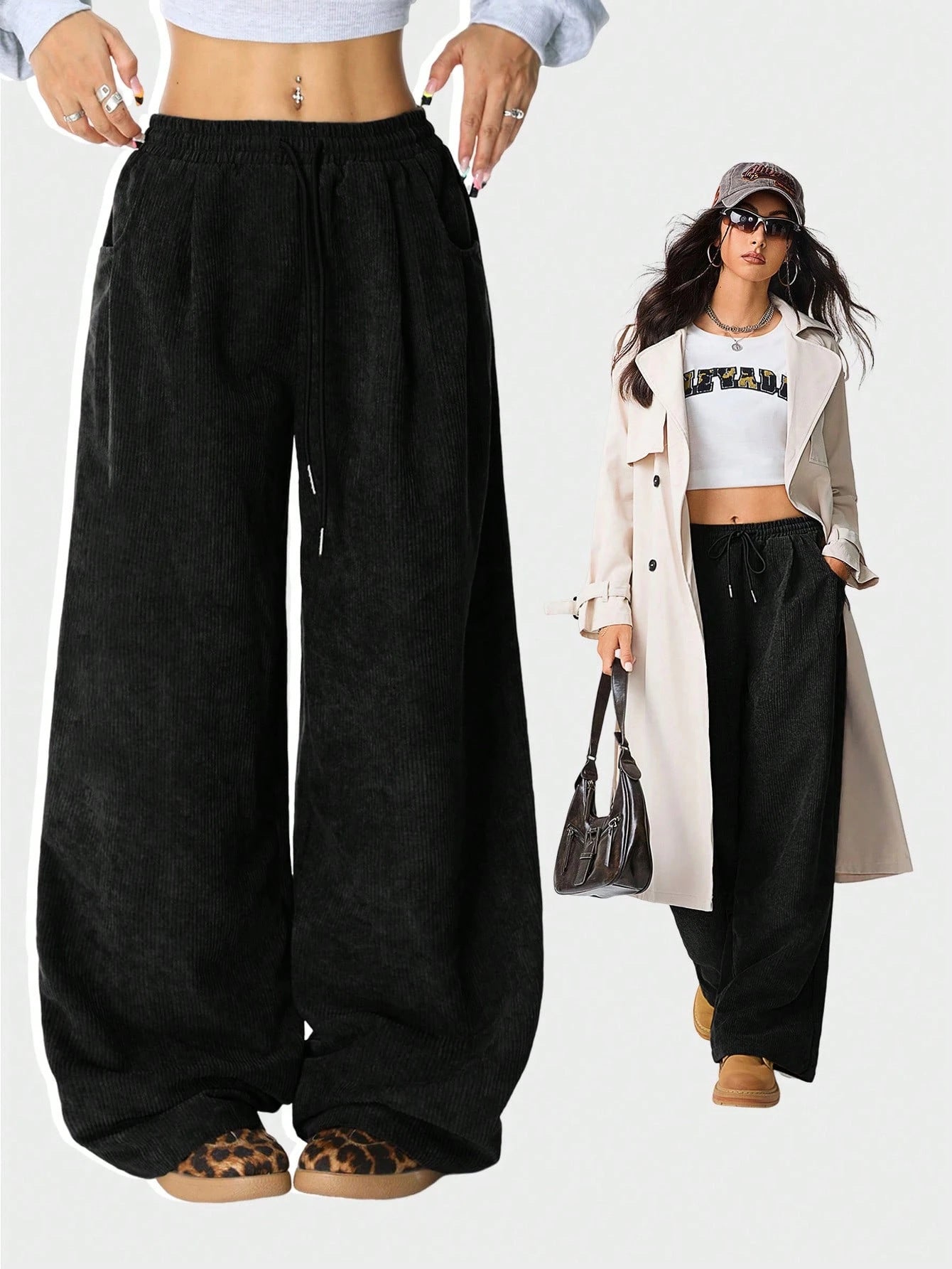Street-wave Women Wide Corduroy Pants With Elastic Waistband Comfortable Relaxed Fit
