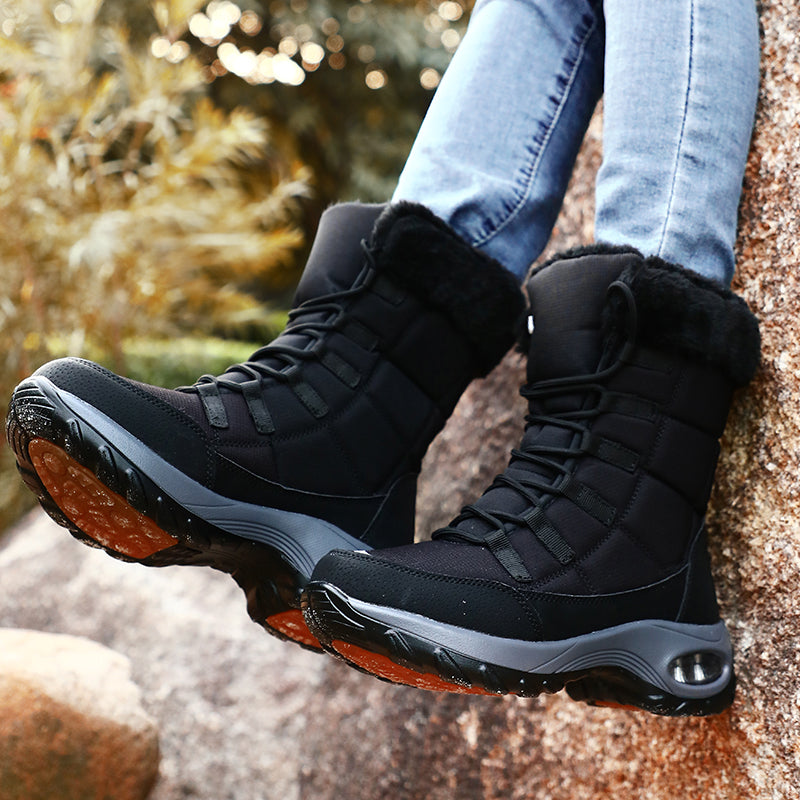 Street-Wave Mid-Calf Quilted Winter Boots With Lace Up And Air Cushioned Sole For Cold Weather Comfort