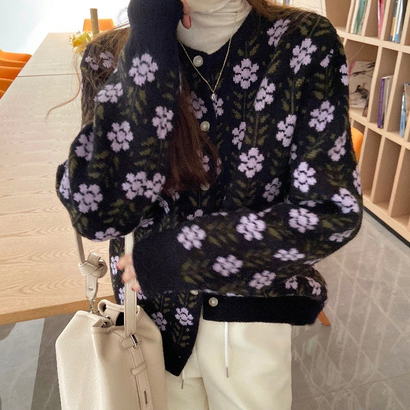 Floral Knit Cardigan For Women By Street-wave Cozy Soft Knit With Button Front Versatile Layering Essential