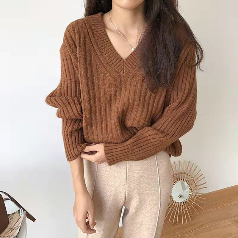 Viscose Knit Sweater V Neck Ribbed Design Streetwave For Women Cozy Chic Pullover