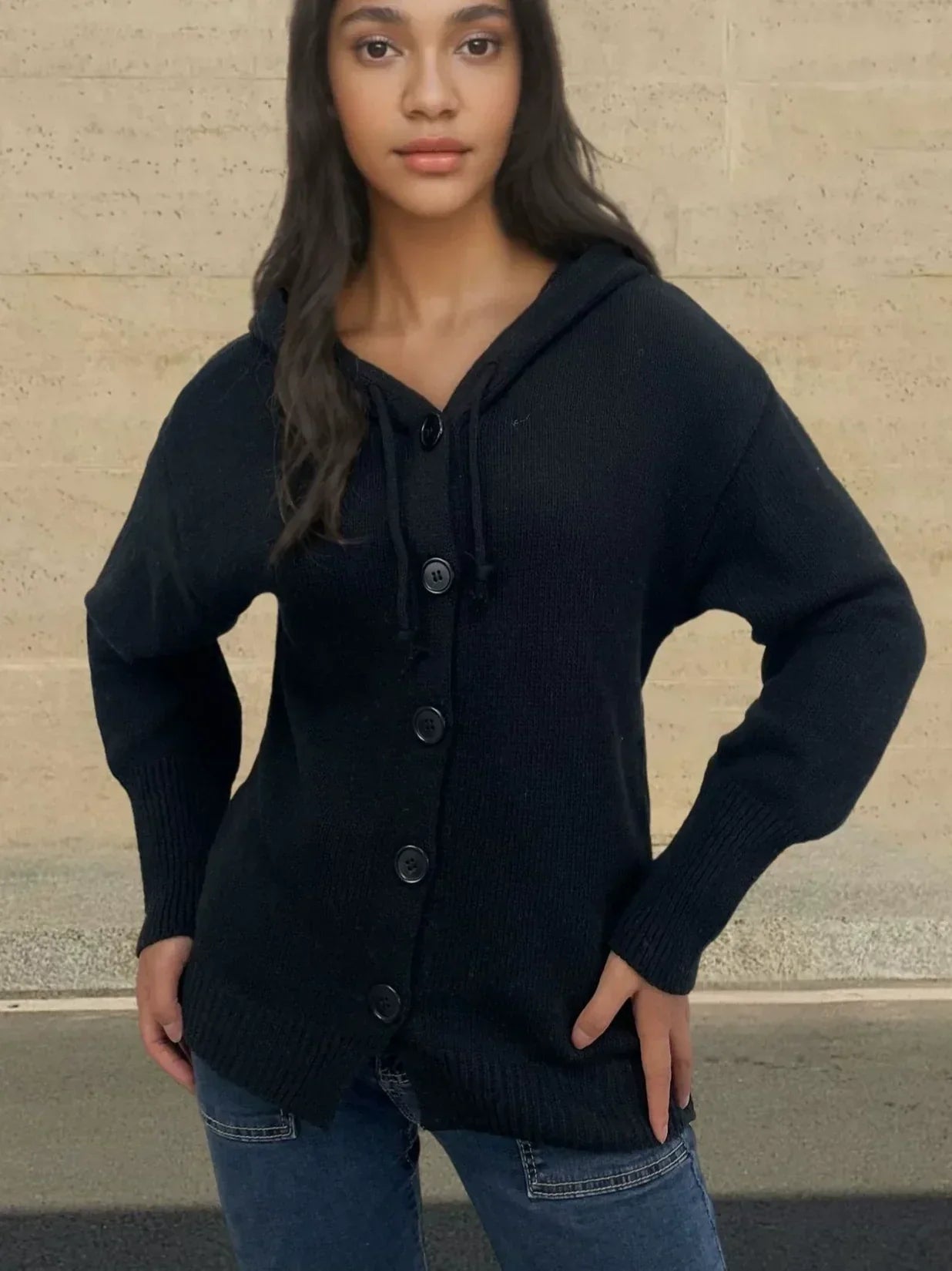 Street-Wave Hoodie With Front Button Closure In Relaxed Fit Knit Fabric For Casual Streetwear Fans