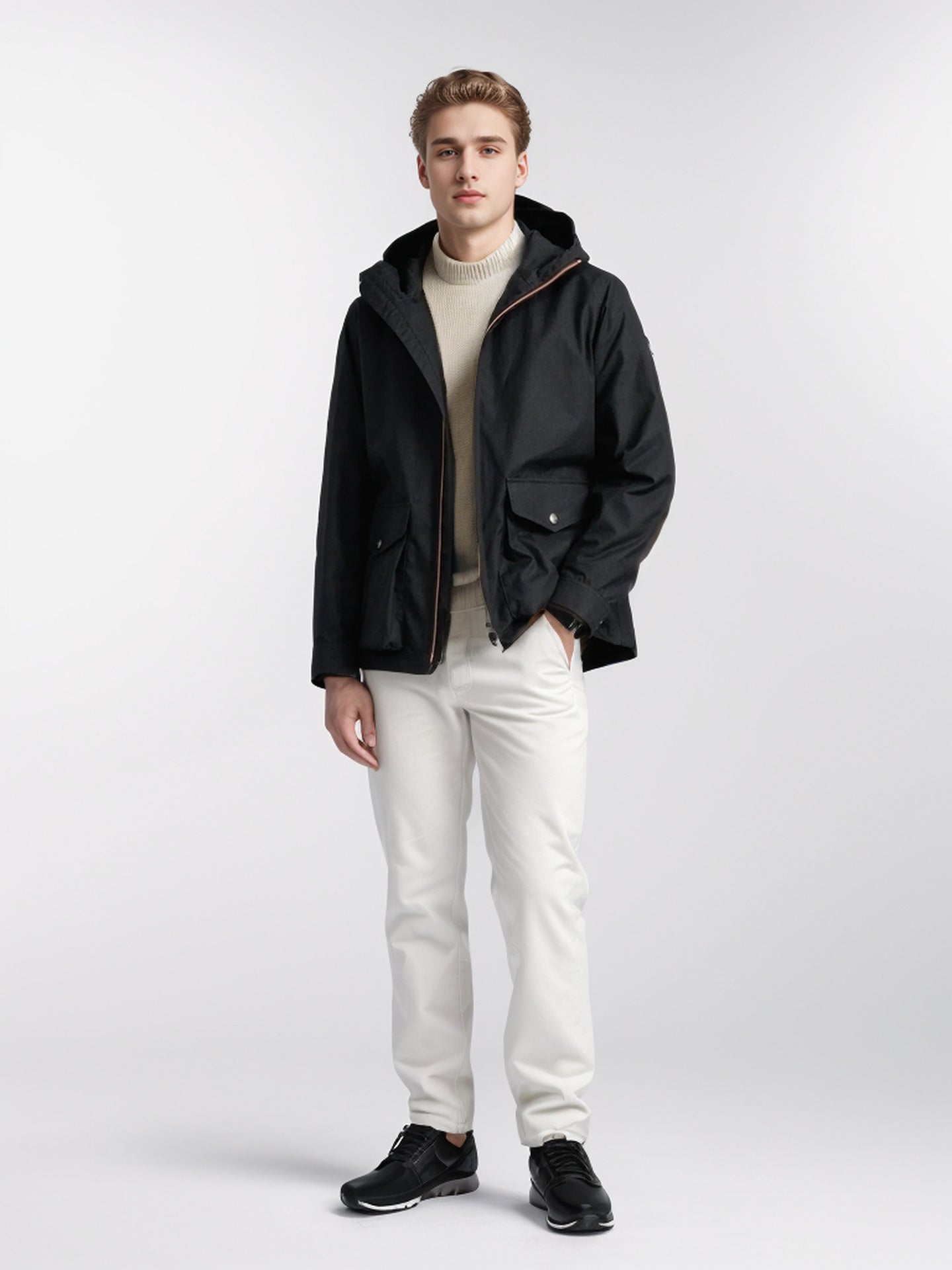 Street-wave Men's Functional Transitional Jacket With Removable Hood For Urban Comfort