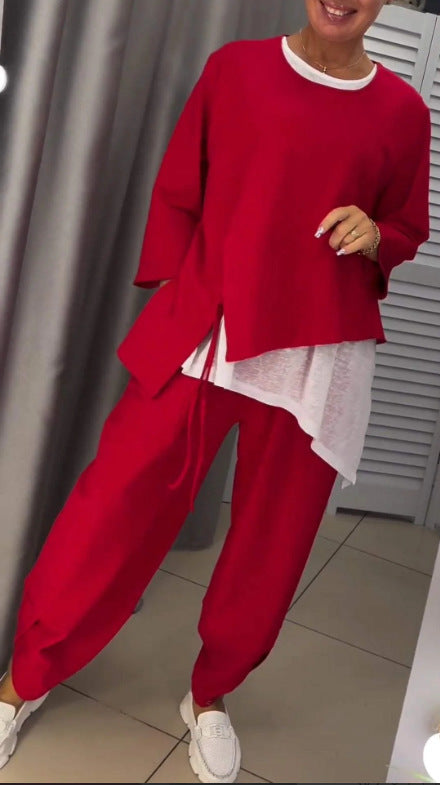 Streetwave Womens Lounge Set Layered Top With Side Slits And Overlay Blouse Casual Chic
