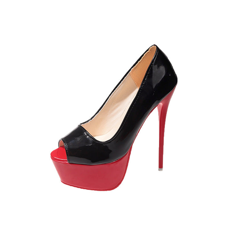 Street-wave Peeptoe Platform High Heels For Women Open Toe Stiletto Pumps Glossy Luxurious Patent