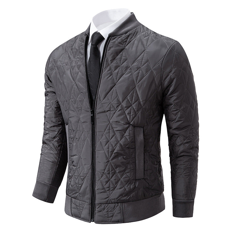 Men's Quilted Jacket With High Collar Street-wave Premium Versatile Transitional Outerwear For Men