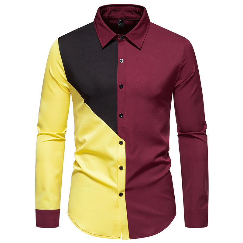 Street-wave Men's Geometric Color Block Shirt Premium Cotton Blend Comfortable Fit For Fashion Forward Men