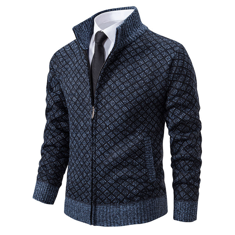 Street-wave Mens Cable Knit Cardigan With Zipper High Collar Premium Warmth For Everyday Smart Casual