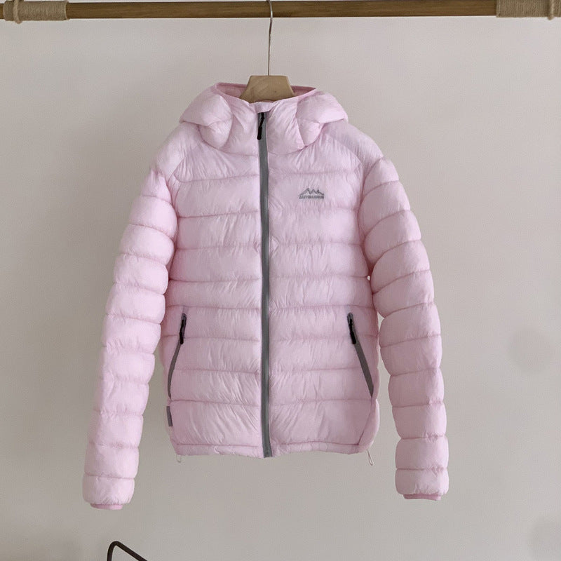 Street-wave Women Ultralight Puffer Jacket With Removable Hood Elastic Hem Water-Repellent