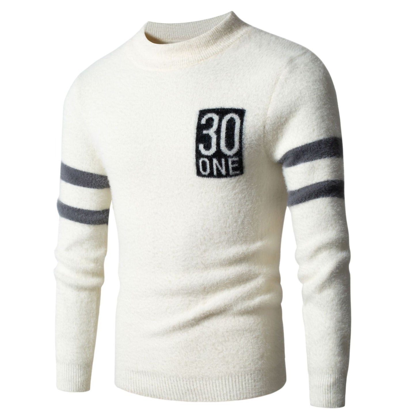 Mens Wool Blend Knit Sweater With Structured Logo Patch By Street Wave For Modern Everyday Warmth And Comfort