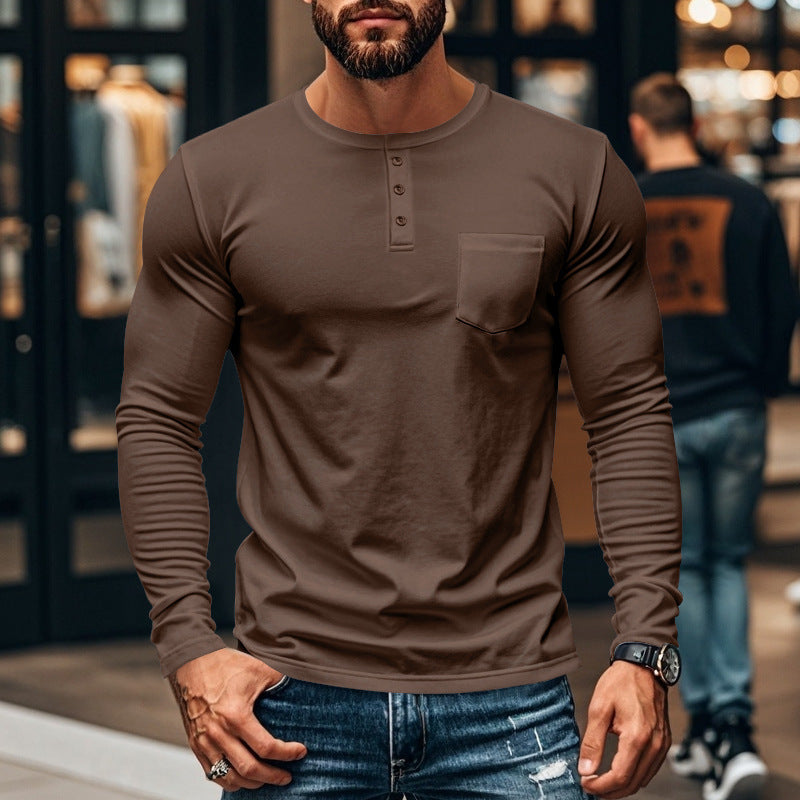 Street-Wave Mens Henley Long Sleeve Shirt With Chest Pocket