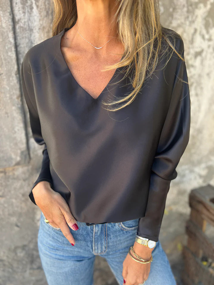 Street Wave Satin V Neck Top For Women Casual Chic With Subtle Shine For Everyday Work And Evening