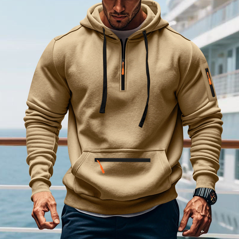 Men Street Wave Hooded Sweatshirt With Two Way Zip And Side Pockets Sporty Versatile Everyday
