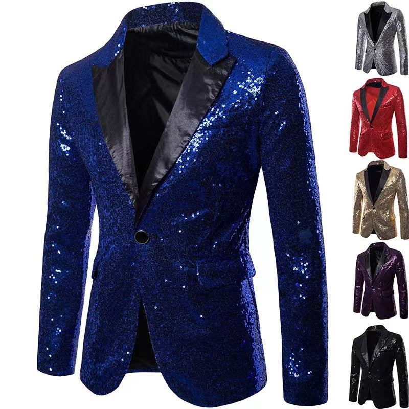 Street Wave Mens Shimmering Sequin Blazer With Satin Lapels For Parties Weddings