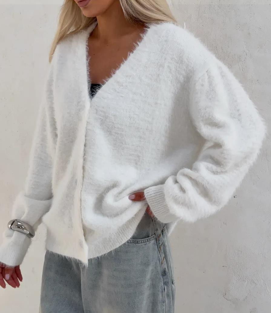 Cozy Cardigan for Women Street Wave Plush Knit with Modern Button Details and Relaxed Fit