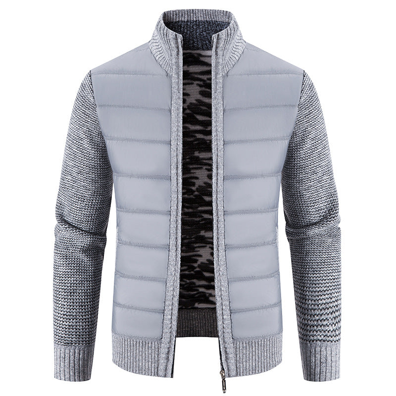 Street-wave Men's Quilted Jacket With Knit Sleeves For Warm Comfort, Modern Urban Style