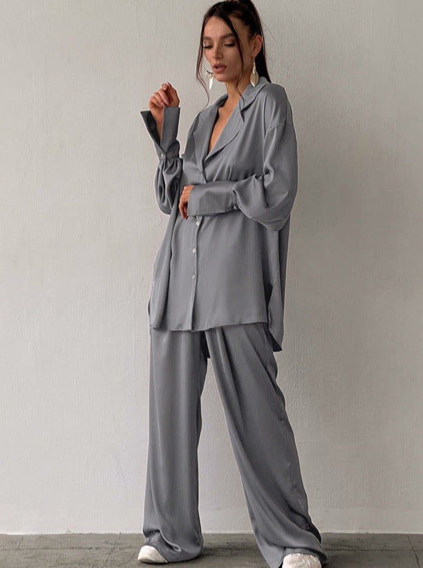 Street-Wave Oversized Satin Lounge Set For Women Plus Size With Wide-Leg Pants For Effortless Chic Comfort