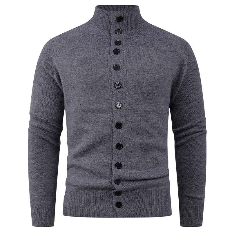 Street-wave Men's Knitted Cardigan With Modern Stand Collar And Button Closure Premium Knitwear