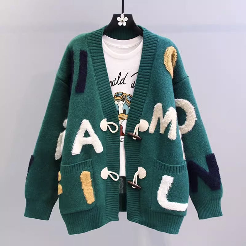 Street-wave Ladies Cardigan With Colorful Letter Motif