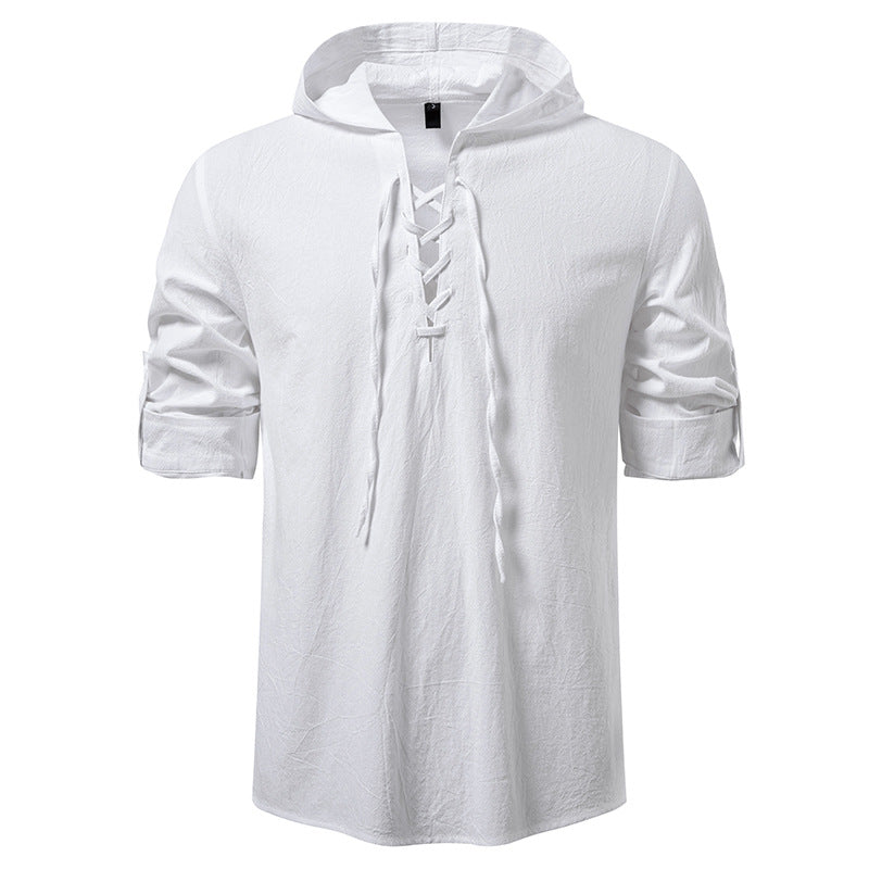 Streetwave Men's Lace Up Hooded Shirt Lightweight Breathable Casual Top For Everyday Wear