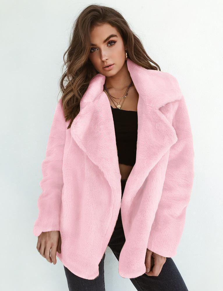 Street-wave Women Cozy Faux Fur Jacket With Elegant Lapel For Plush Warmth And Style