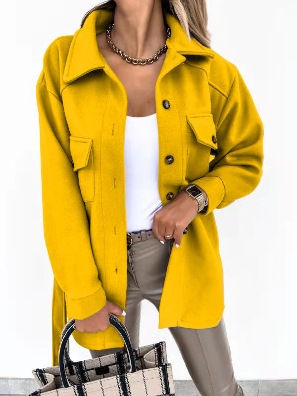 Street-Wave Womens Overshirt Jacket With Patch Pockets Button Front Versatile Everyday Chic