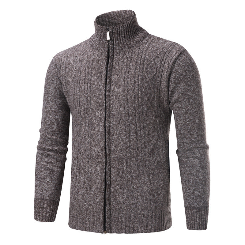Street-wave Mens Zip Knit Sweater With Stand Collar Cozy Warmth Modern Everyday Wear