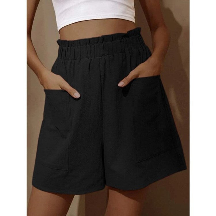 Street-Wave Heidi Mode Breathable High Waist Cotton Linen Shorts For Women With Pockets