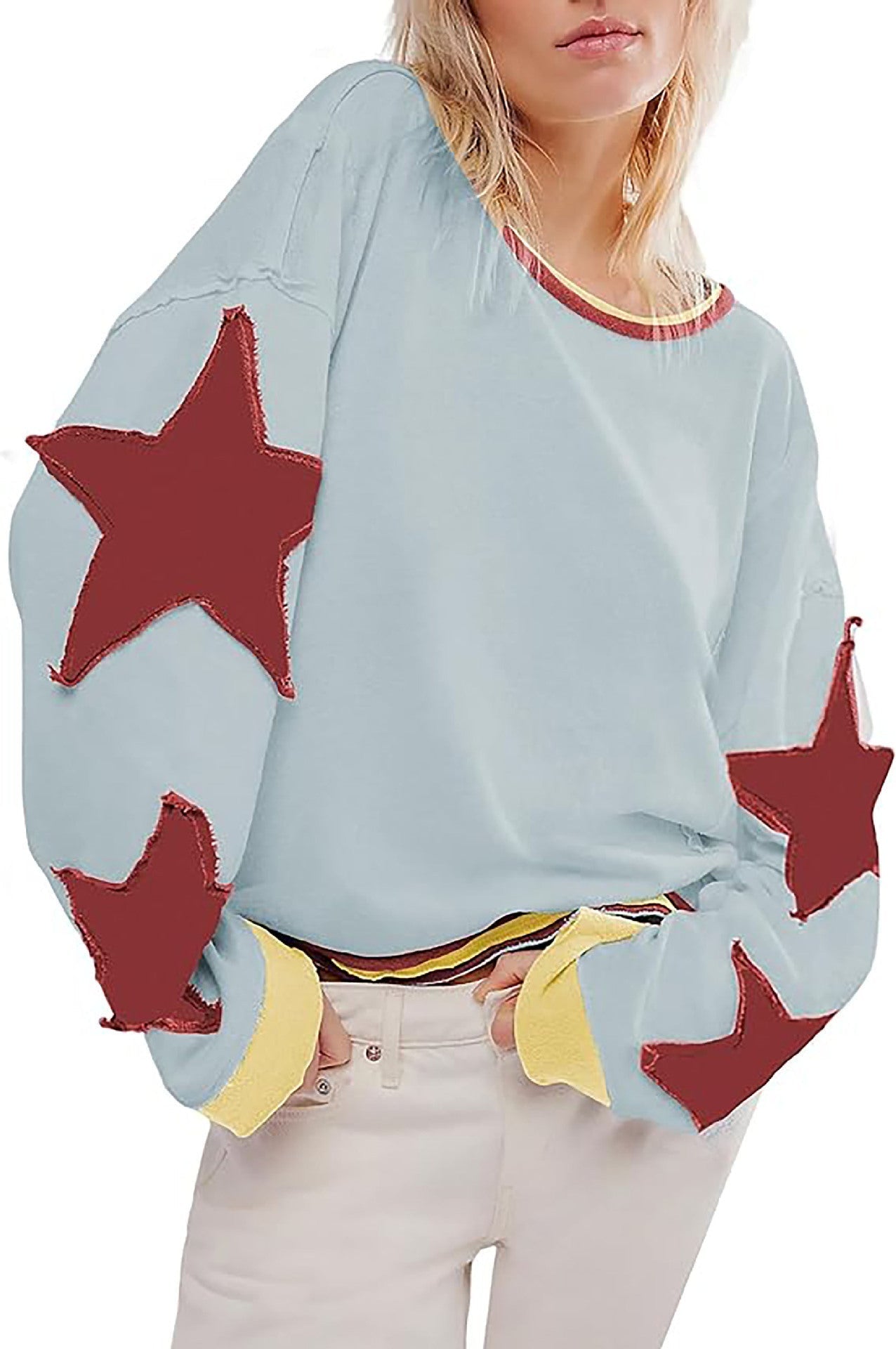 Street Wave Womens Casual Star Design Pullover Cozy Cotton Blend Everyday Comfort