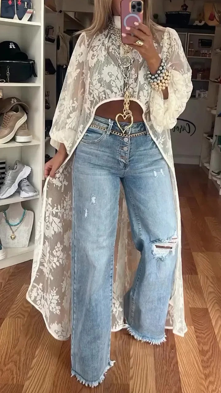 Lace Overlay Top for Women by Street-wave, Chic Sheer Layering Piece with Short Front and Long Back