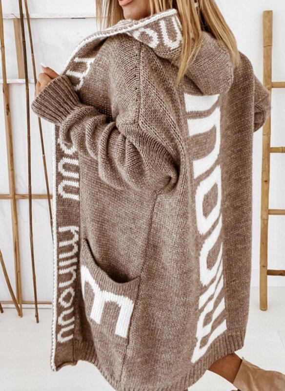 Street-Wave Women's Oversized Knit Coat With Practical Pocket Design For Cozy Weather