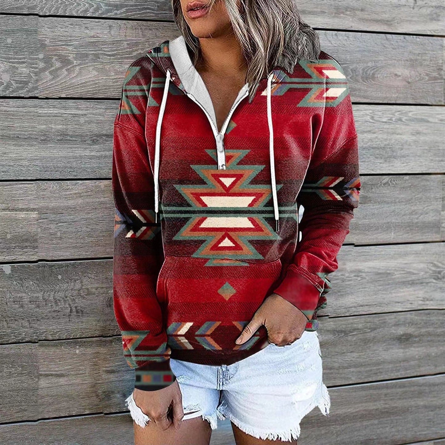Street Wave Aztec Print Zip Hoodie For Women Comfortable Stylish Everyday Wear Cozy Comfort For All Seasons