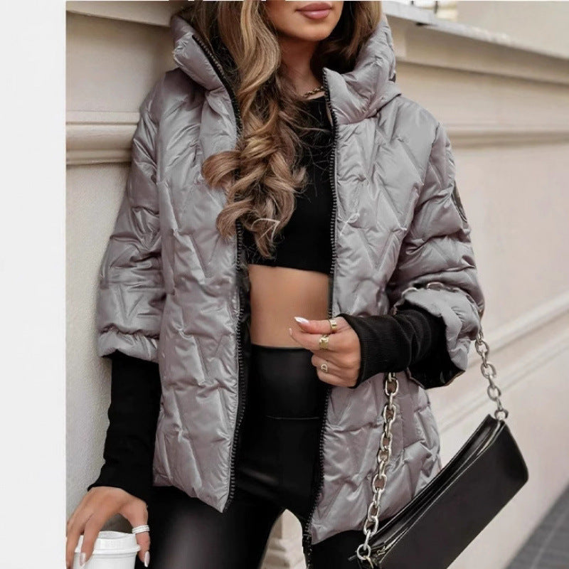 Street-Wave Womens Quilted Jacket With High Collar Windproof Coated Exterior For Urban Women