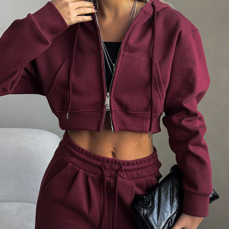 Street-wave Women’s Cropped Hoodie Set With Wide-Leg Joggers For Cozy Streetwear