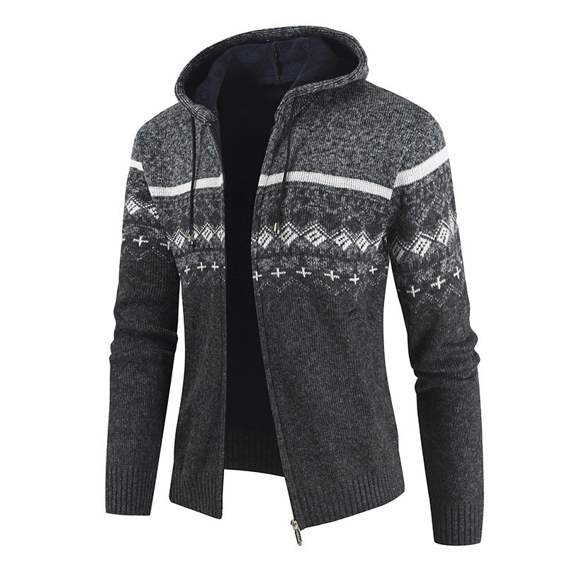 Streetwave Womens Hooded Knit Cardigan With Cozy Warmth And Nordic Pattern For Women